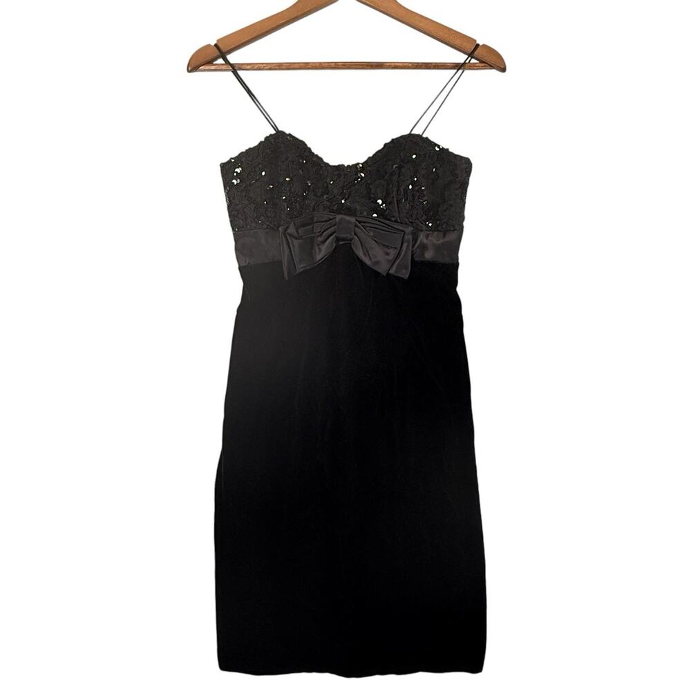 Vtg 80s Velvet Sequin Whimsigoth Cocktail Dress Blk WOMENS Size 3/4 Prom Scarlet